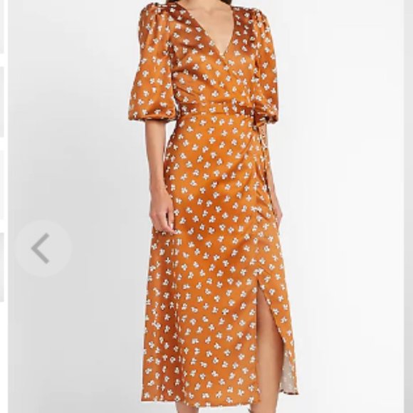 Express X LadyGang Dresses & Skirts - Express x LadyGang Floral Satin Midi Wrap Dress XS